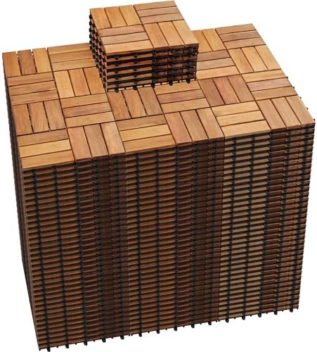 PrimeZone 216 PCS Solid Acacia Wood Interlocking Patio Deck Tiles Outdoor by PrimeZone