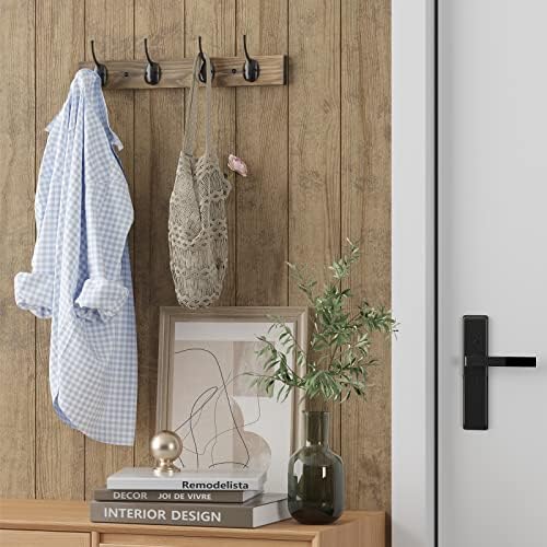 VERTORGAN 2 Pack Wall Mounted Wooden Hat Rack, 4 Hooks Entryway - Image 2