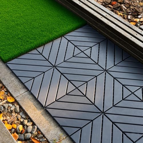 44-Pack Interlocking PP Deck Tiles, All-Weather Anti-Slip Patio Tiles by GDFStudio