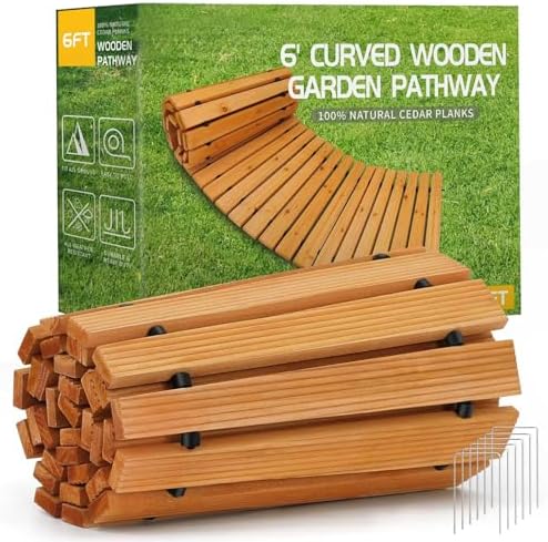 RELIANCER 6' Wooden Garden Pathway, Weather-Resistant Roll Out Cedar Walkway by RELIANCER