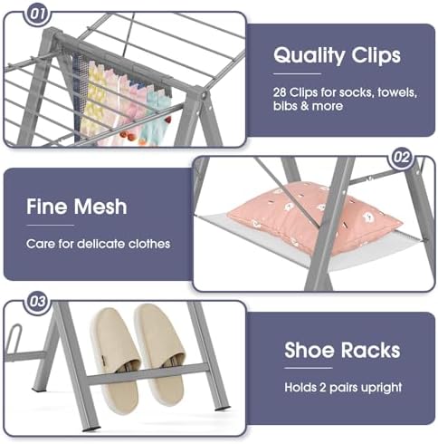 APEXCHASER Clothes Drying Rack, 67.7" L Height Adjustable - Image 4