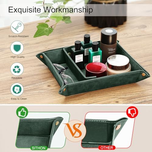 SITHON Valet Tray Desktop Storage Organizer, Removable 2 Compartments Catchall - Image 4