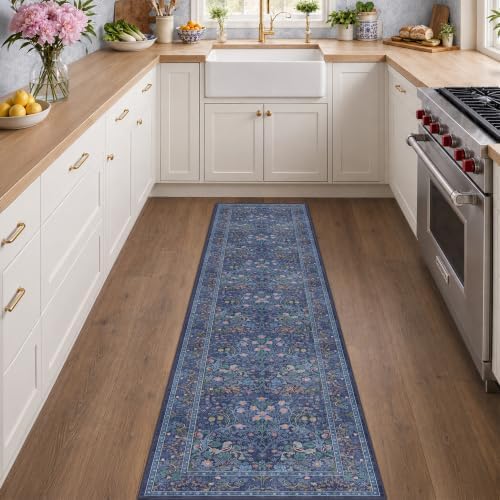 Dark Blue Washable 2x8 Runner Rugs Non Slip - Image 3