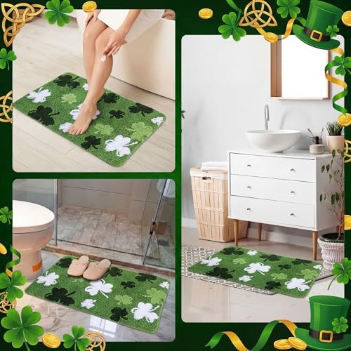Capoda St. Patrick's Day Bathroom Rug 20 x 30 Inch Green White Shamrock Door - Image 5