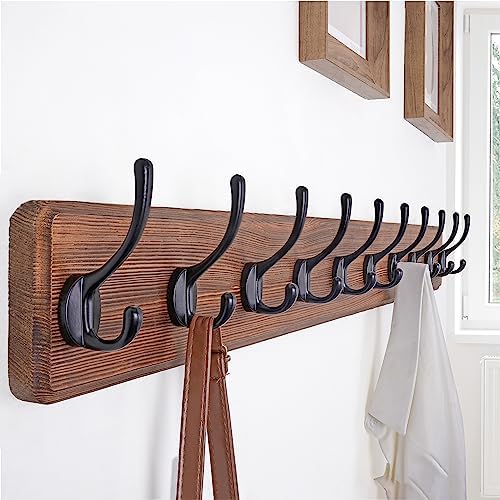 SKOLOO Rustic Wall Mounted Coat Rack, 10 Hooks, Solid Wood - Image 3