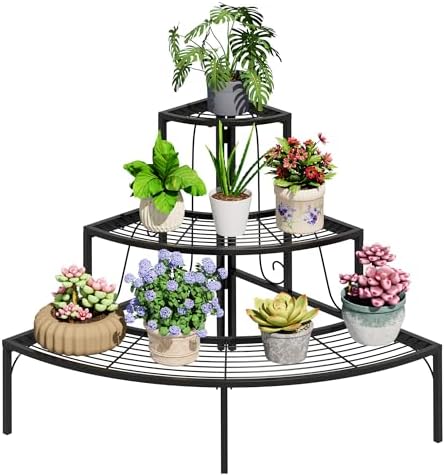 Plant Pot Stand Shelf, 3 Tier Flower Quarter Display Rack, Metal Succulent by SimpleLivingBetterHoming