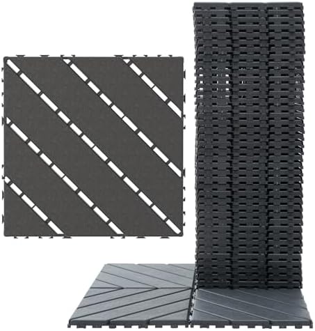 44 Pack Interlocking Deck Tiles, 12x12 Inch Modern Plastic Outdoor Flooring by Unknown