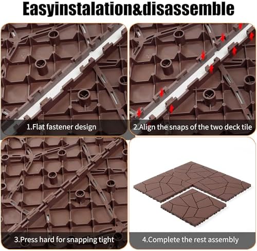 44 Pack Interlocking Deck Tiles, Polypropylene, 3D Wood Grain Plastic, - Image 4