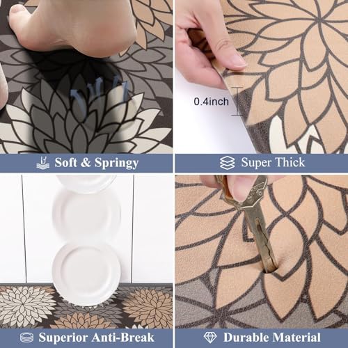 HEBE Kitchen Mats for Floor, Floral Anti Fatigue Kitchen Rugs Set of 2 - Image 3