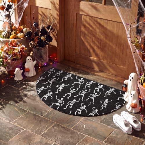 Tinideya Halloween Skeleton Doormat Black Semicircle Welcome Mat 27.56'' - Image 5