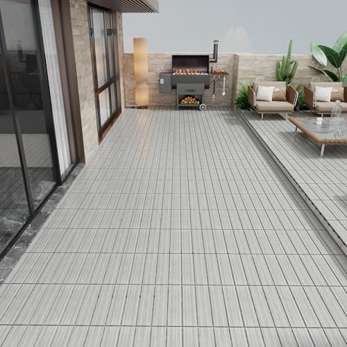 22-Pack WPC Composite Deck Tiles, 11.8" Interlocking Wood-Plastic Patio - Image 3