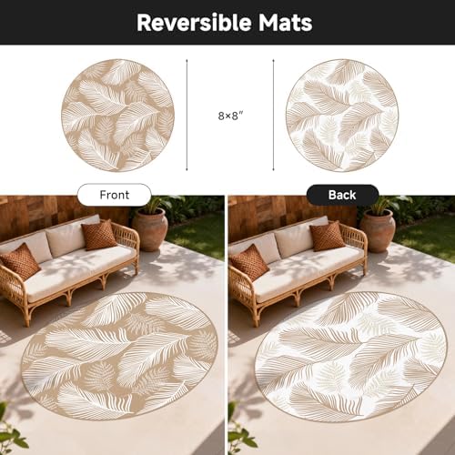 Pauwer Waterproof Outdoor Rug 8ft, Plastic Straw Patio Rug, Leaf Brown - Image 2