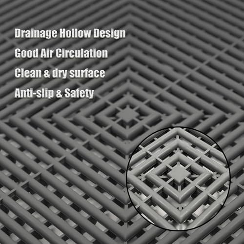 Interlocking Garage Floor Tiles, Rigid Drainage 16"x16" Gray 12-Pack - Image 3