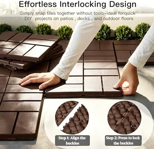 Interlocking Deck Tiles Outdoor Waterproof 44 Pack, Plastic Snap Together Patio - Image 4