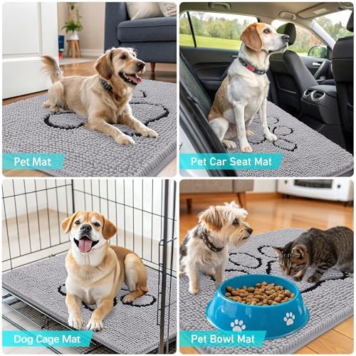 OLANLY Dog Door Mat for Muddy Paws 48x30, Paw Print Design Chenille Mud Mat - Image 7