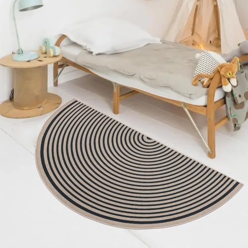 Easy Jute Rainbow Rug 2.6x5Ft Half Circle Doormat Neutral Faux Jute Carpet - Image 5