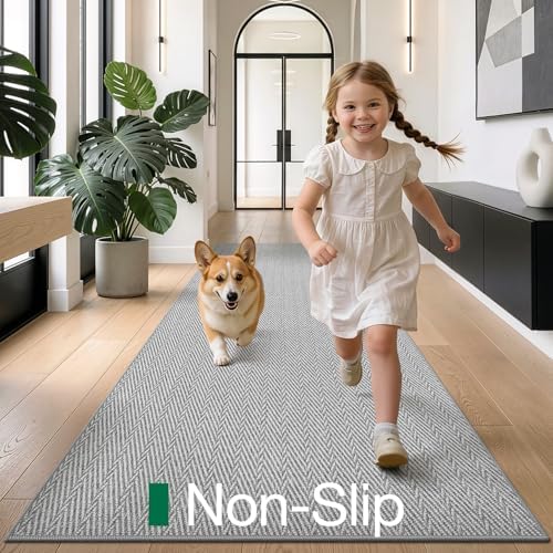 LUMI Ultra Thin Runner Rug for Hallway 2'x8', Entryway Rug, Light Gray - Image 4