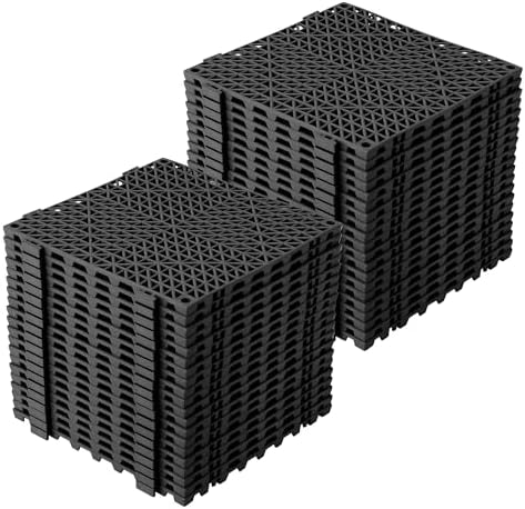 50-Pack Interlocking Drain Floor Tiles, Modular Cushioned Rubber Flooring by Unknown
