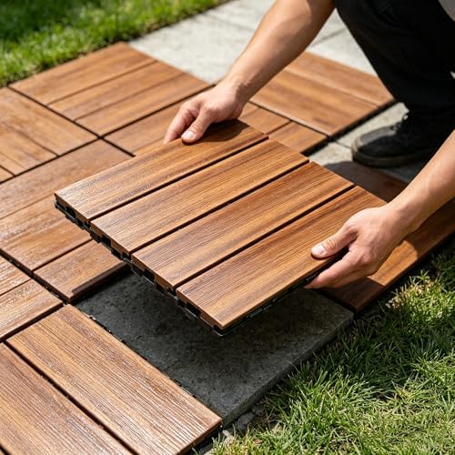 10 PCS Non-Slip Interlocking Teak Brown Deck Tiles 12" x 12" - Image 4
