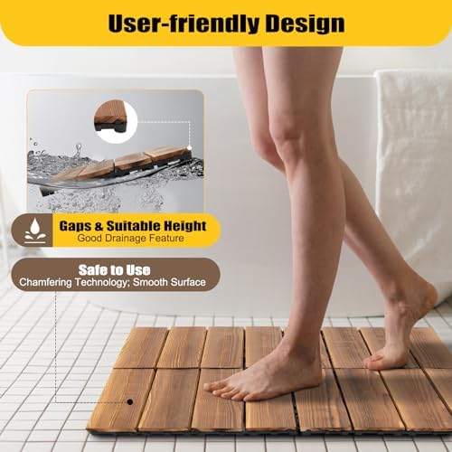 36 Pack Interlocking Wood Deck Tiles 12"x12", Outdoor Carbonized Larch Wood - Image 4
