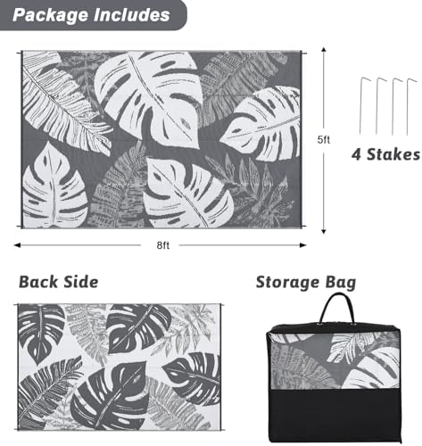 Waterproof 5x8 Outdoor Rug for Patio Reversible Plastic Straw Rug Floral - Image 2
