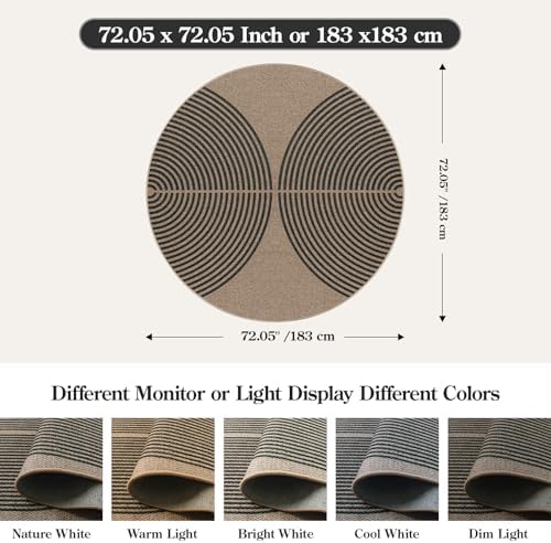 Lahome Modern Rainbow Round Rug, 6ft Easy Jute Brown Circle Patio Rug - Image 2
