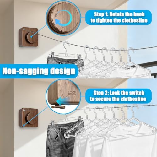 Retractable Clothesline Indoor Outdoor 17.4Ft Non-Sag - Image 3