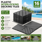 Interlocking Decking 16 Pack Plastic 12"x12" Deck Tiles Outdoor Dark Gray A - Image 2