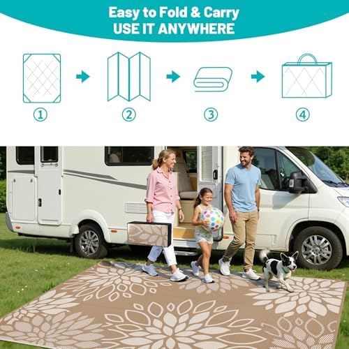 HEBE Waterproof Outdoor Rug 9'x12', Floral Reversible Plastic Patio Rug - Image 6