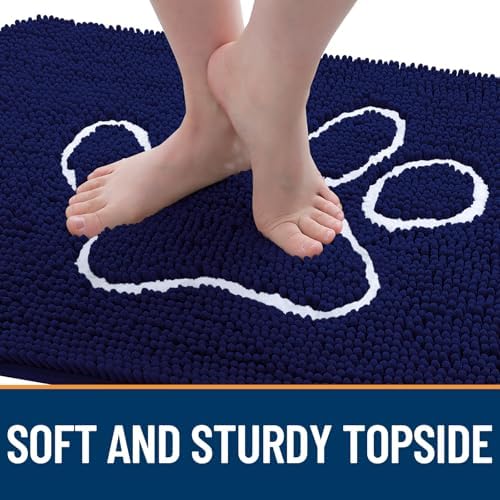 OLANLY Dog Door Mat for Muddy Paws 70x32, Paw Print Design Chenille Mud Mat - Image 4