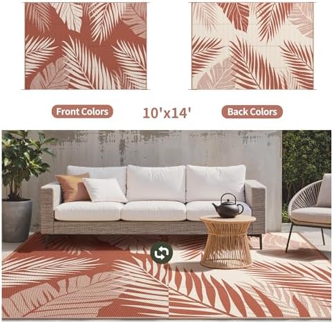 GENIMO Outdoor Rug, Waterproof Plastic Rugs 10'x14' - Image 2