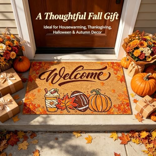 Pumpkin Football Fall Welcome Door Mat, Fall Maple Leaves Doormat - Image 6