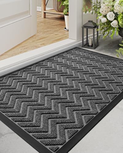 DEXI Front Door Mat Outside Entrance 17x29 Rubber Entry Doormat Dark Grey by DEXI