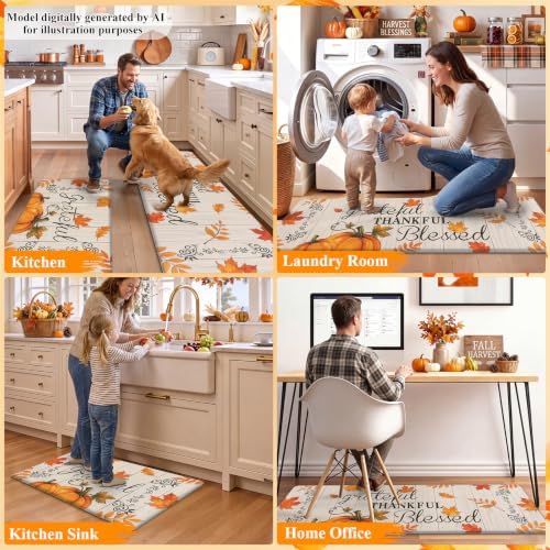 HEBE Fall Kitchen Mat Set of 2, Anti Fatigue Pumpkin Kitchen Mats - Image 7