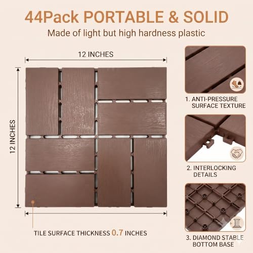 44 PCS 12"x12" Interlocking Deck Tiles - Image 3