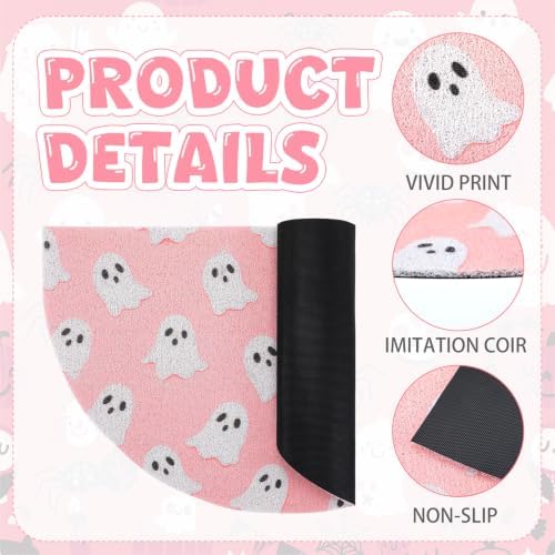 Tinideya Halloween Ghost Doormat Pink Semicircle Welcome Mat 27.56'' - Image 3