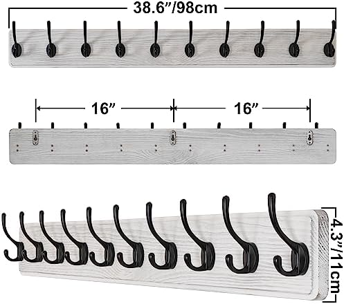 SKOLOO Rustic Wall Mounted Coat Rack, 10 Hooks, Solid Wood - Image 6