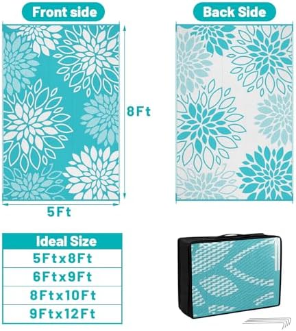 HEBE Waterproof Outdoor Rug 5'x8', Floral Reversible Plastic Patio Rug - Image 2