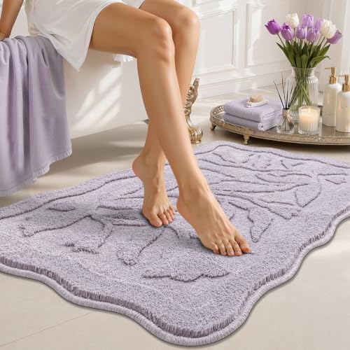 BSICPRO ‌Purple Bathroom Rugs, 24x36 Floral Bath Mats, French Rustic Style by BSICPRO