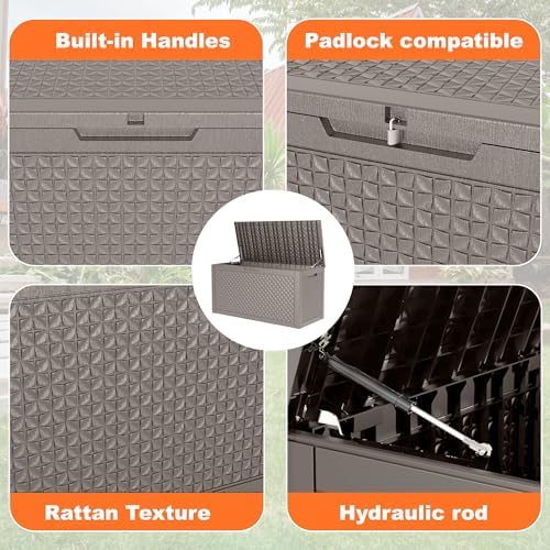PatioZen 121 Gallon Resin Deck Box, Lockable Outdoor Storage Box - Image 3