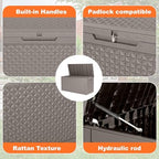 PatioZen 121 Gallon Resin Deck Box, Lockable Outdoor Storage Box - Image 3