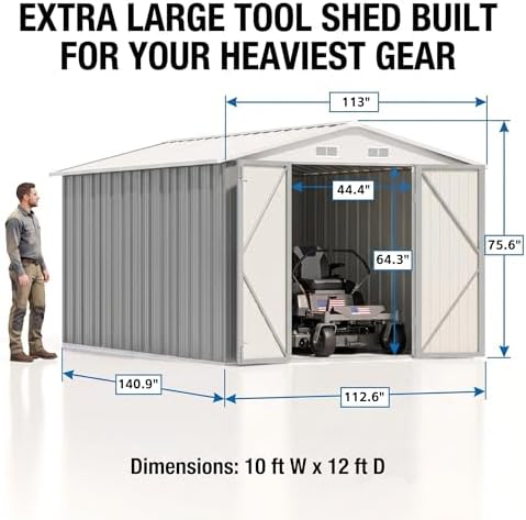 Devoko 8x12 FT Outdoor Storage Shed, Metal Tool Shed - Image 2