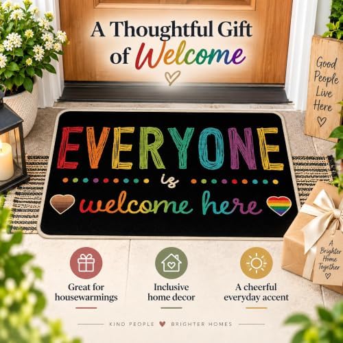 Everyone is Welcome Here Equality Front Door Mat, Pride Rainbow - Image 6