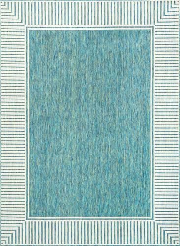 nuLOOM Asha Teal Bordered Power Loomed Indoor/Outdoor Area Rug - Image 3