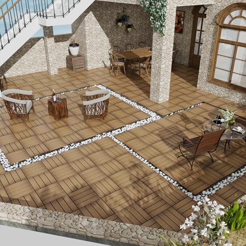 Wood Plastic Composite Interlocking Patio Deck Tiles, 22 Pack 12"x12" Premium - Image 2
