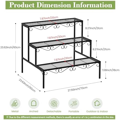 Plant Pot Stand Shelf, 3 Tier Flower Ladder Display Rack, Metal Succulent - Image 3
