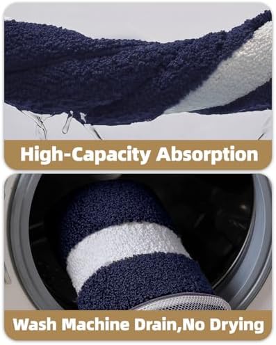 Color&Geometry Navy Blue Bathroom Rugs 43x24, Extra Soft Absorbent Microfiber - Image 7