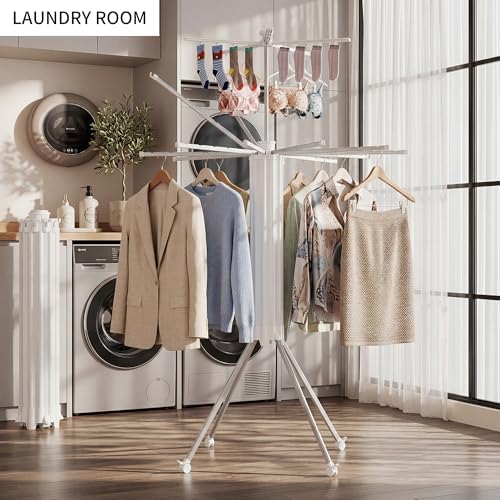 RFOUO Foldable Clothes Drying Rack Aluminum 4 Legs 16 Rods Double Layer - Image 2