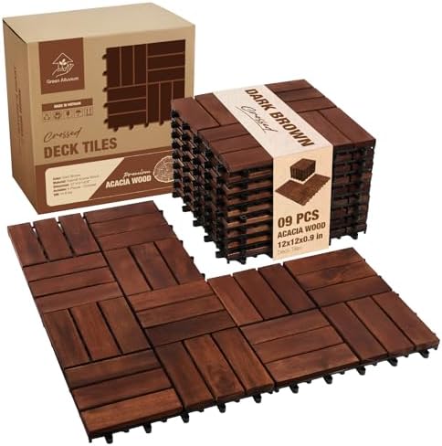 Acacia Wood Interlocking Deck Tiles, Patio & Backyard Tile, 12 in by GREENALLUVIUM