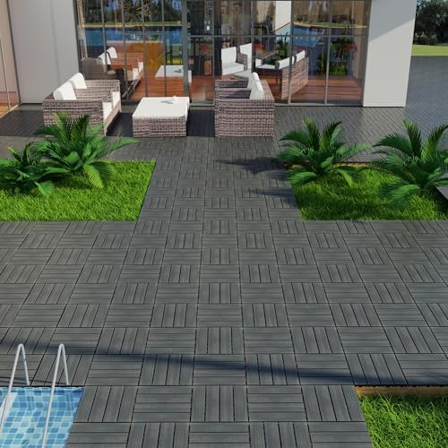 Interlocking Deck Tiles 12"x12" Waterproof Outdoor Patio Flooring Wood Plastic by WONSHREE
